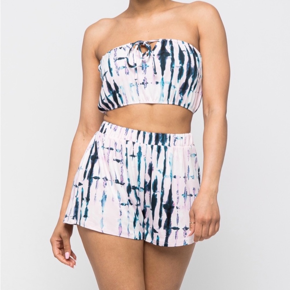 Tie-Dye Strapless Top and Shorts Set